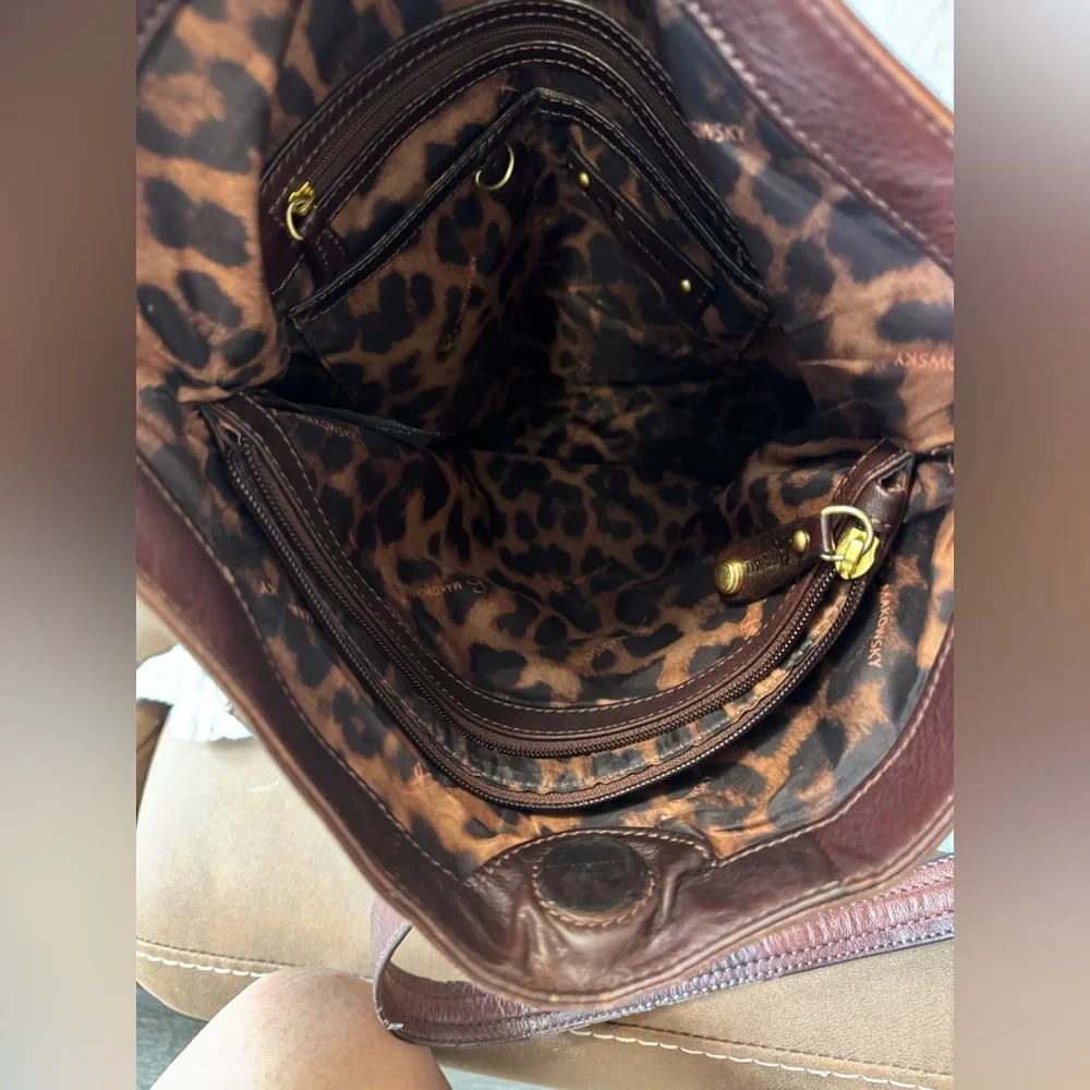 B. Makowsky Brown Leather Shoulder Bag with Distressed Finish PROJECT - Picture 4 of 13